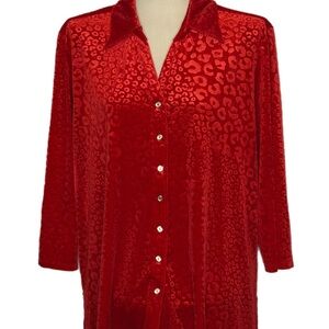 Ruby Rd. Vibrant Red leopard embossed velvet Shirt xl